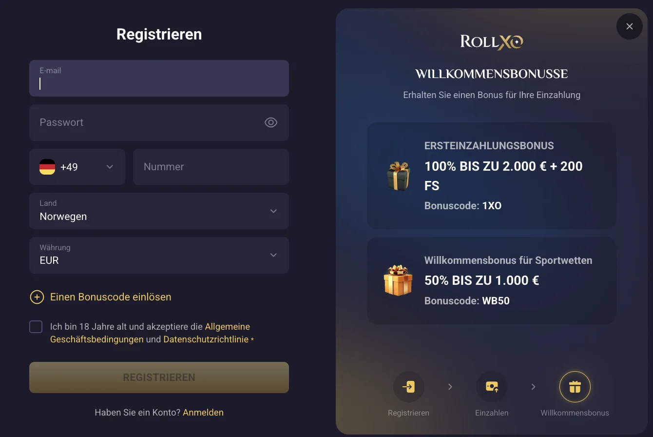 registration RollXO Casino